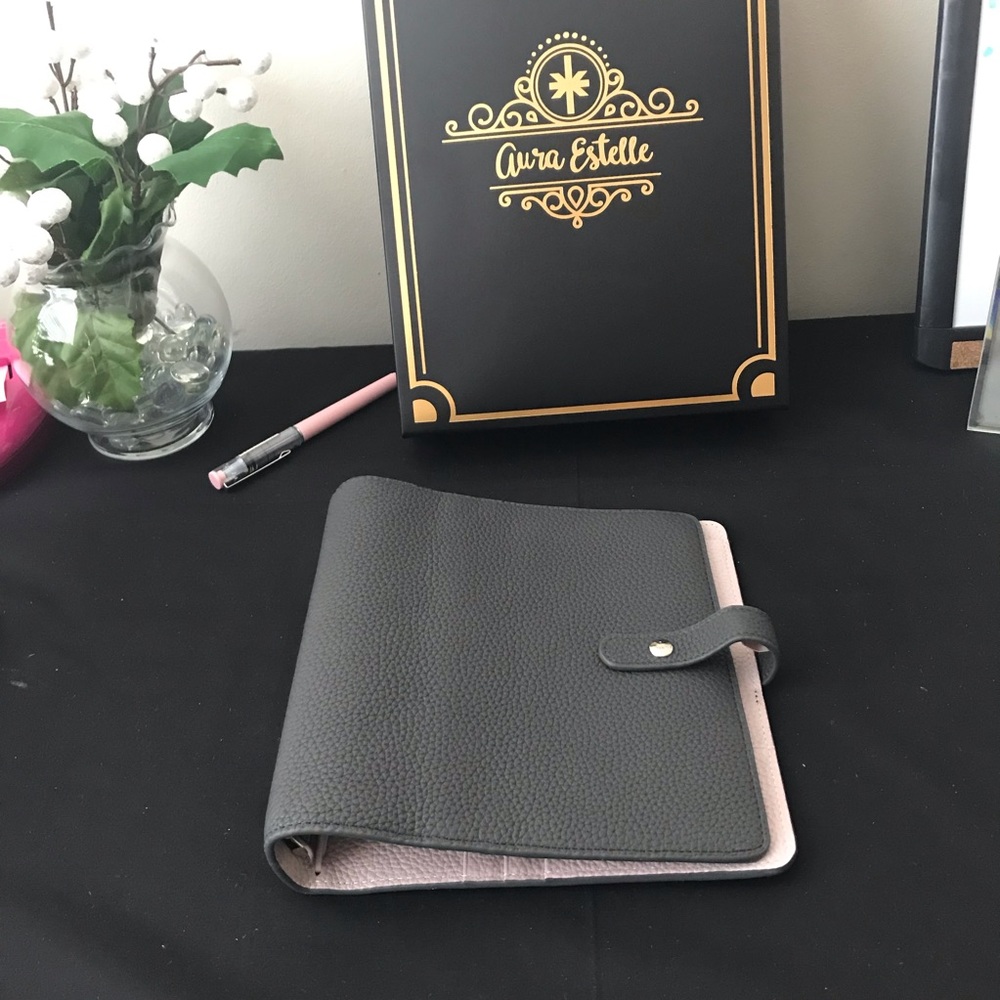 Beautiful dark grey Aura Estelle hybrid planner.